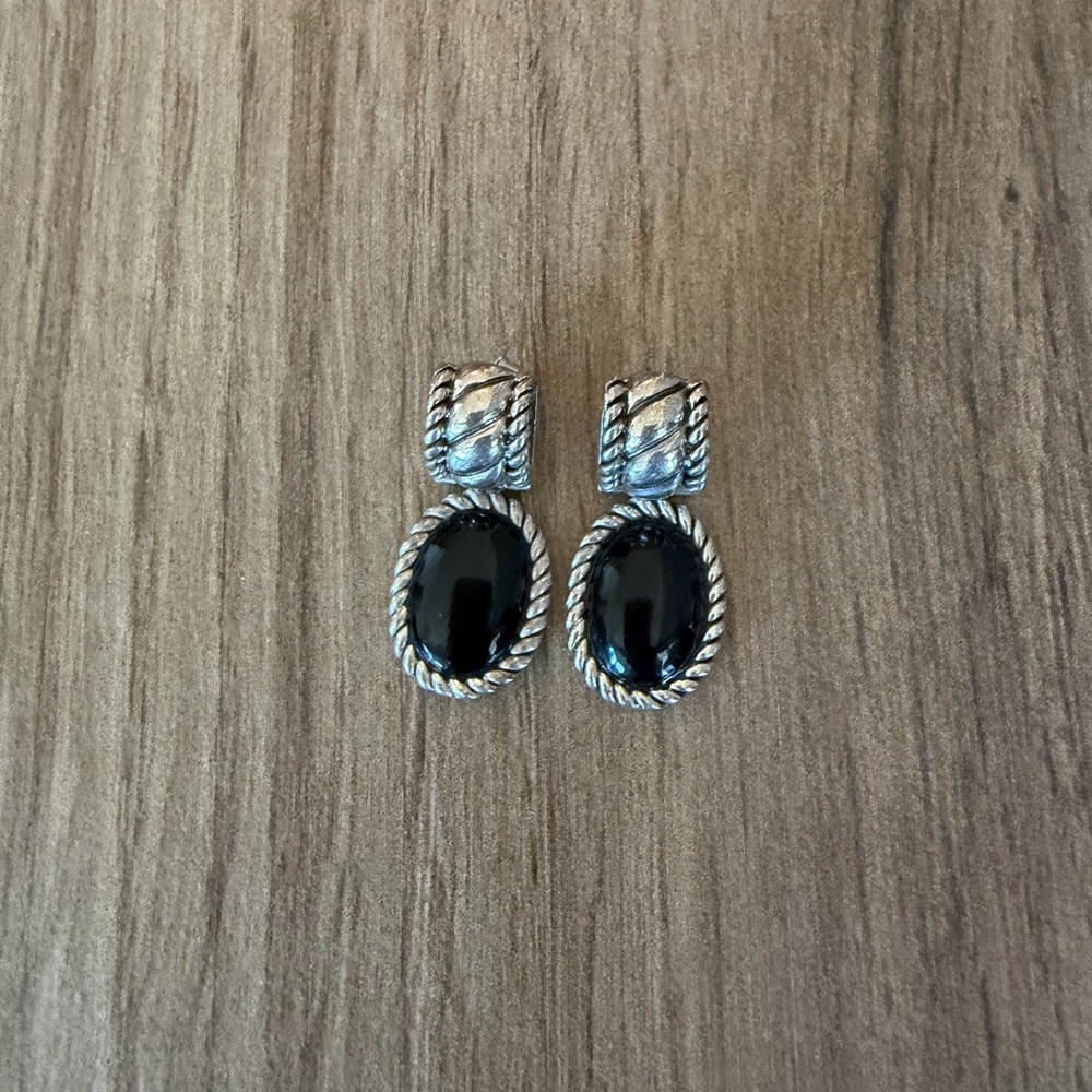 Vintage Sterling 925 Silver & Black Onyx Earrings
